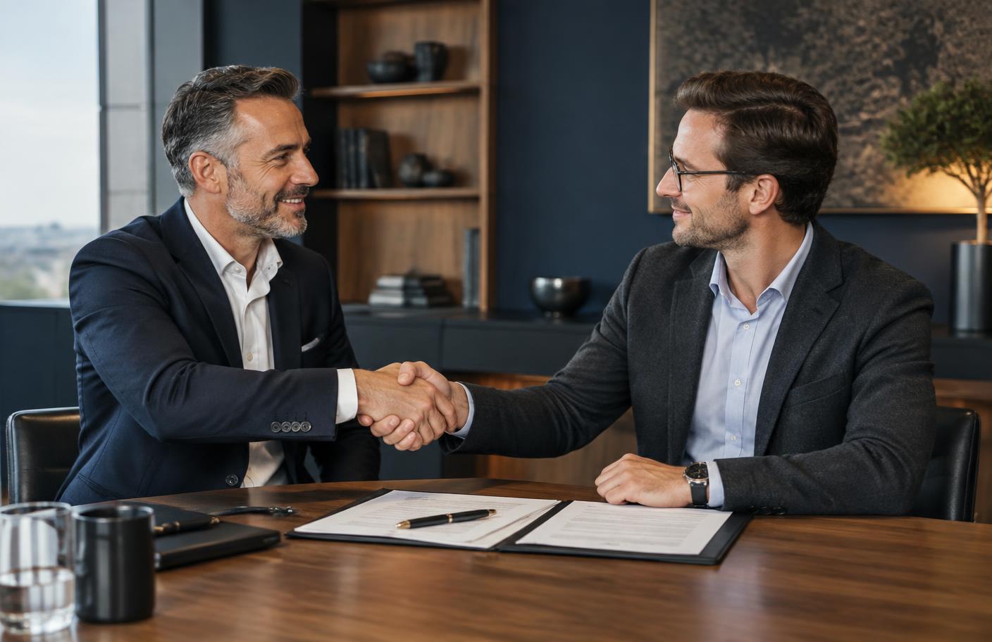 Vertragsabschluss zwischen zwei Geschäftspartnern